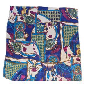 Vintage Equestrian Chain Belt Silk Feel Scarf Blue Magenta